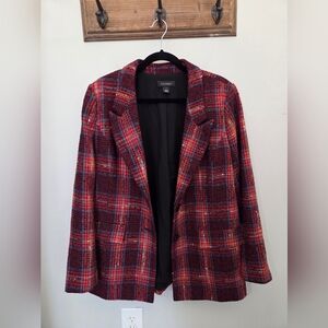 Halogen Avondale Tweed Plaid Wool Blend Blazer Jacket Coat Large Like New